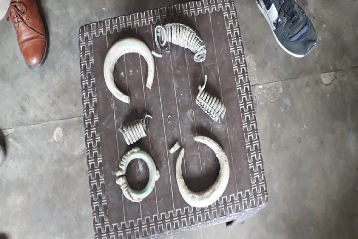 Gold jewelery found during soil digging in a village in Bijnor