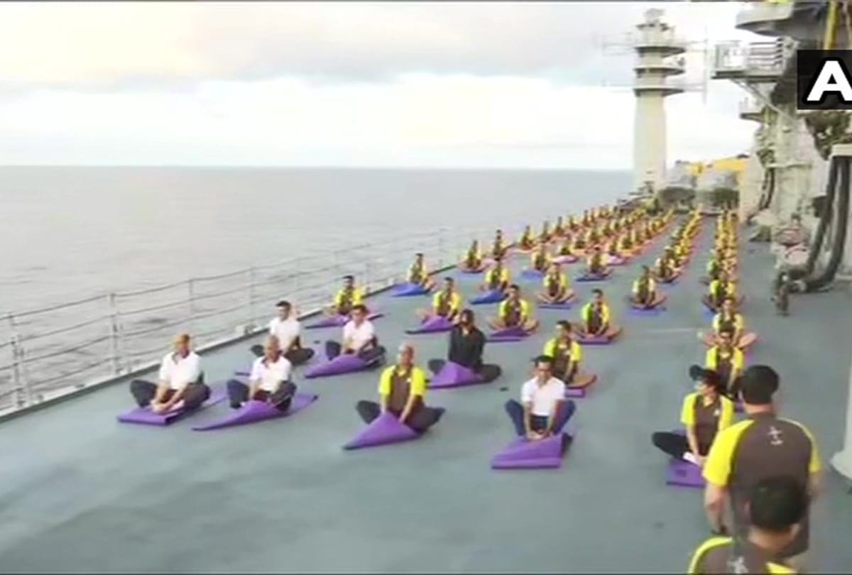 Rajnath Singh Yoga on INS Vikramaditya, Says We cannot forget Mumbai Terror Attack