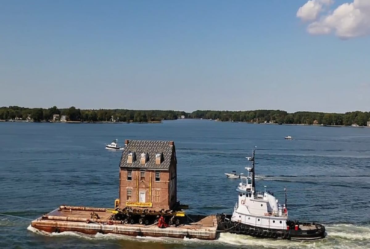 Historic brick mansion built in 1760 is moved 50 miles on a boat