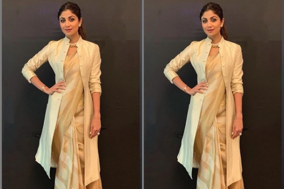 shilpa shetty modern experiment with striped silk saree must try style in festive season