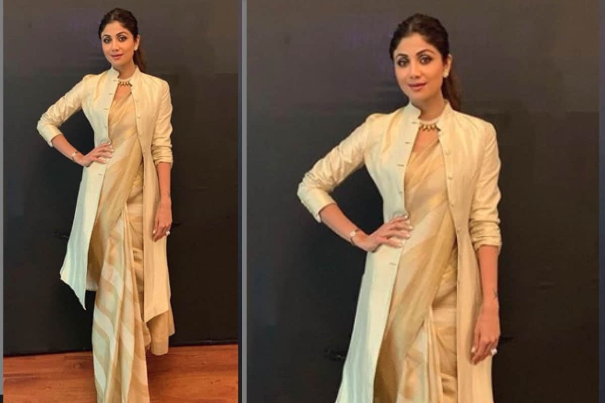 shilpa shetty modern experiment with striped silk saree must try style in festive season