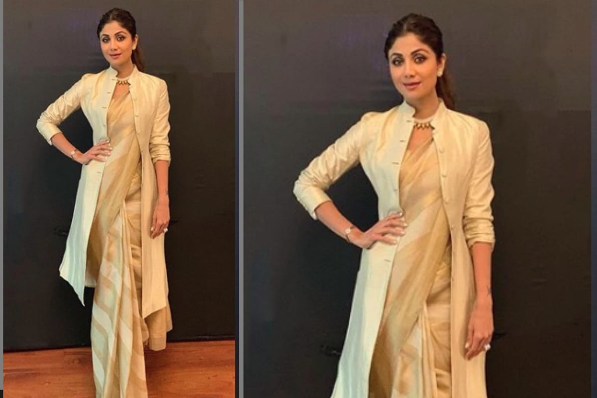 shilpa shetty modern experiment with striped silk saree must try style in festive season