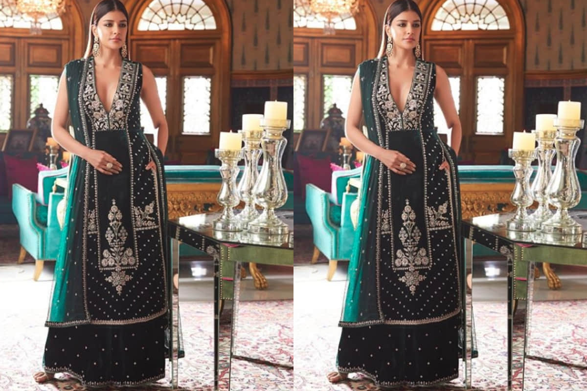 priyanka chopra looks gorgeous in anita dongre velvet green sharara