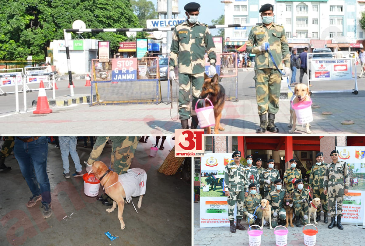 bsf dog squad run a cleanliness drive on jammu railway station on Gandhi jayanti