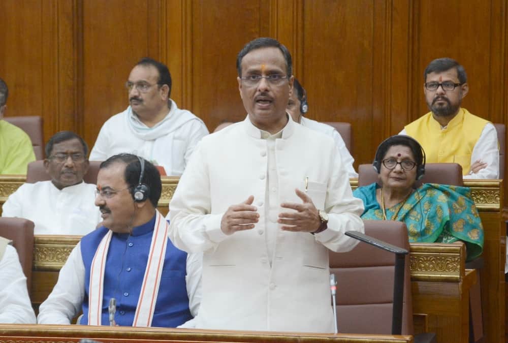 Deputy CM Dinesh Sharma speaks in VidhanMandal session in Lucknow.