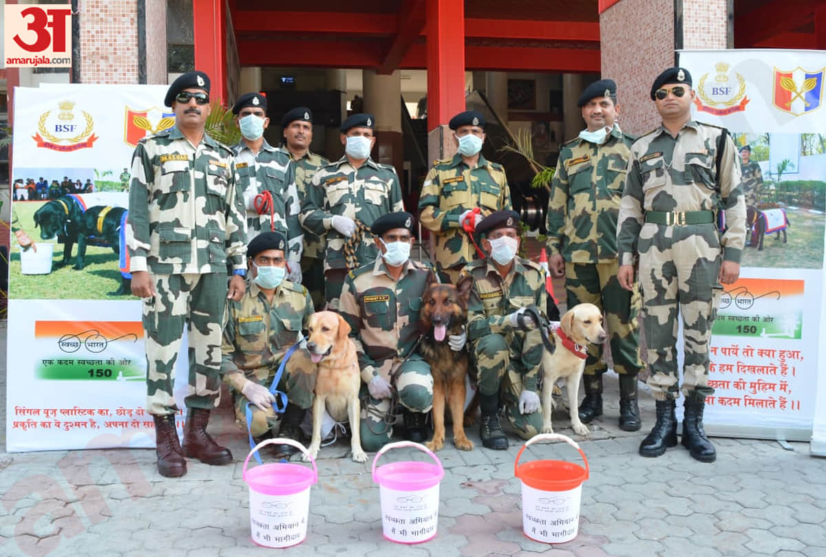 bsf dog squad run a cleanliness drive on jammu railway station on Gandhi jayanti