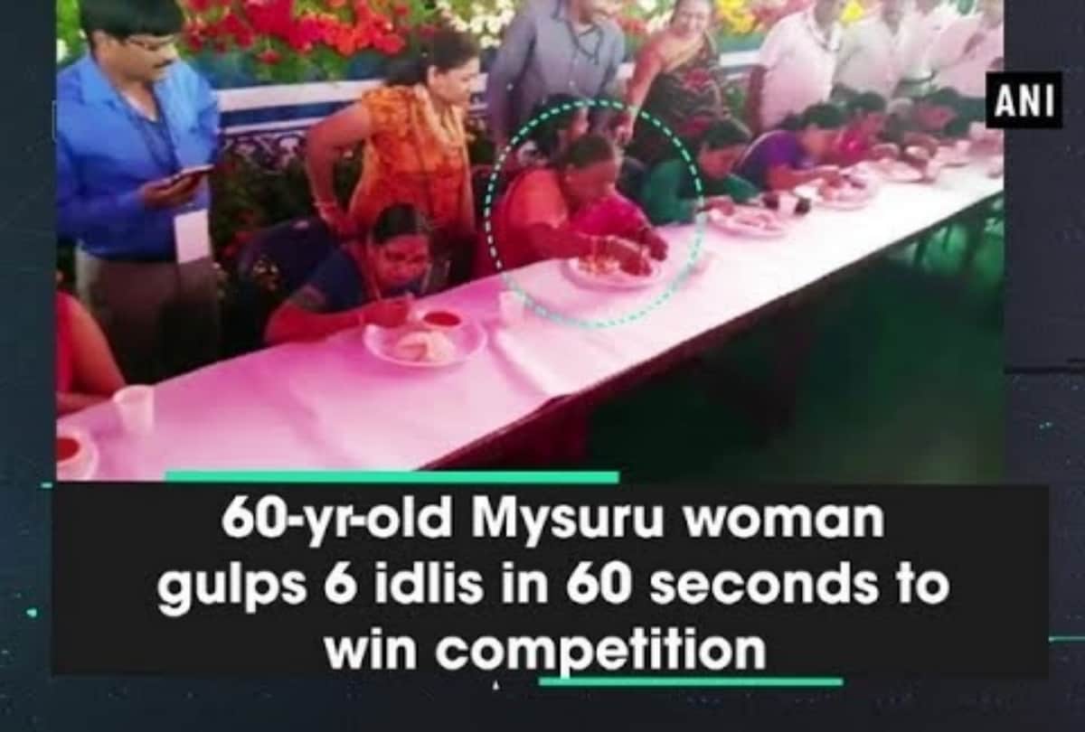 viral video 60 year old woman eat six idlis in one minute