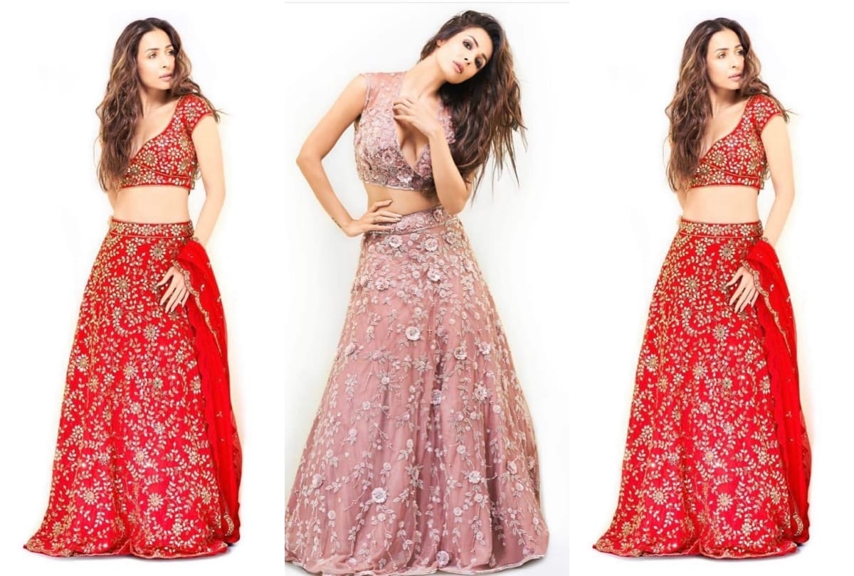 malaika arora latest photoshoot in red lehenga navratri