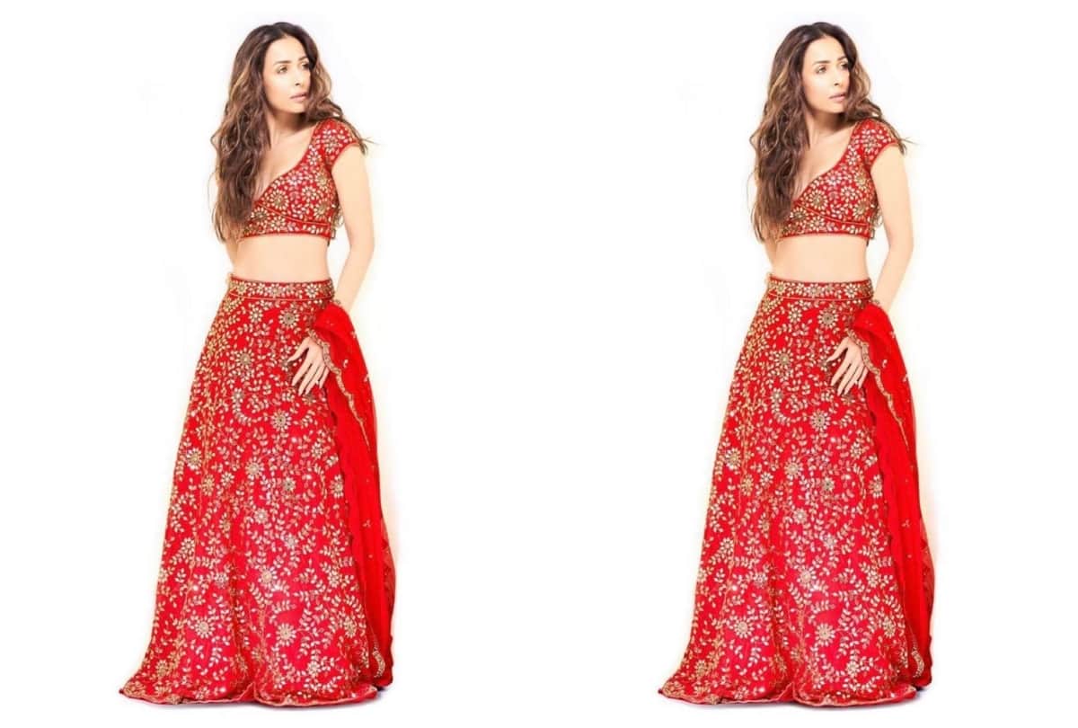 malaika arora latest photoshoot in red lehenga navratri