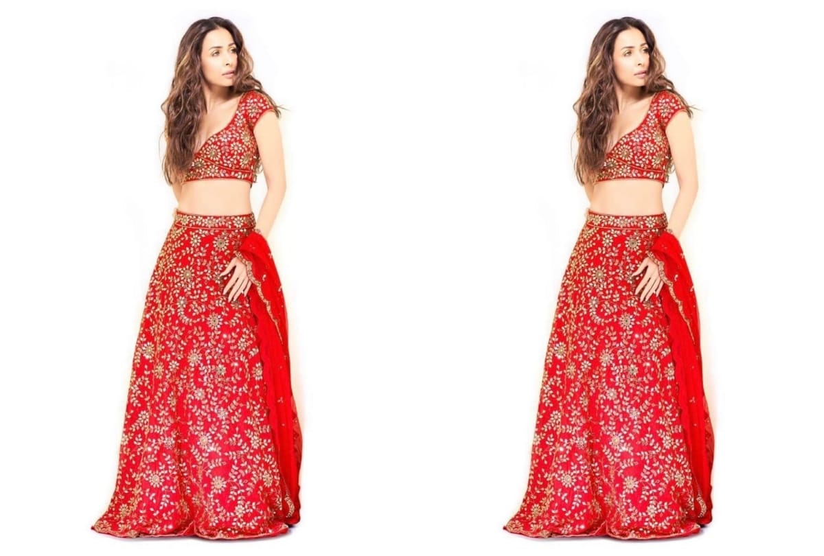 malaika arora latest photoshoot in red lehenga navratri