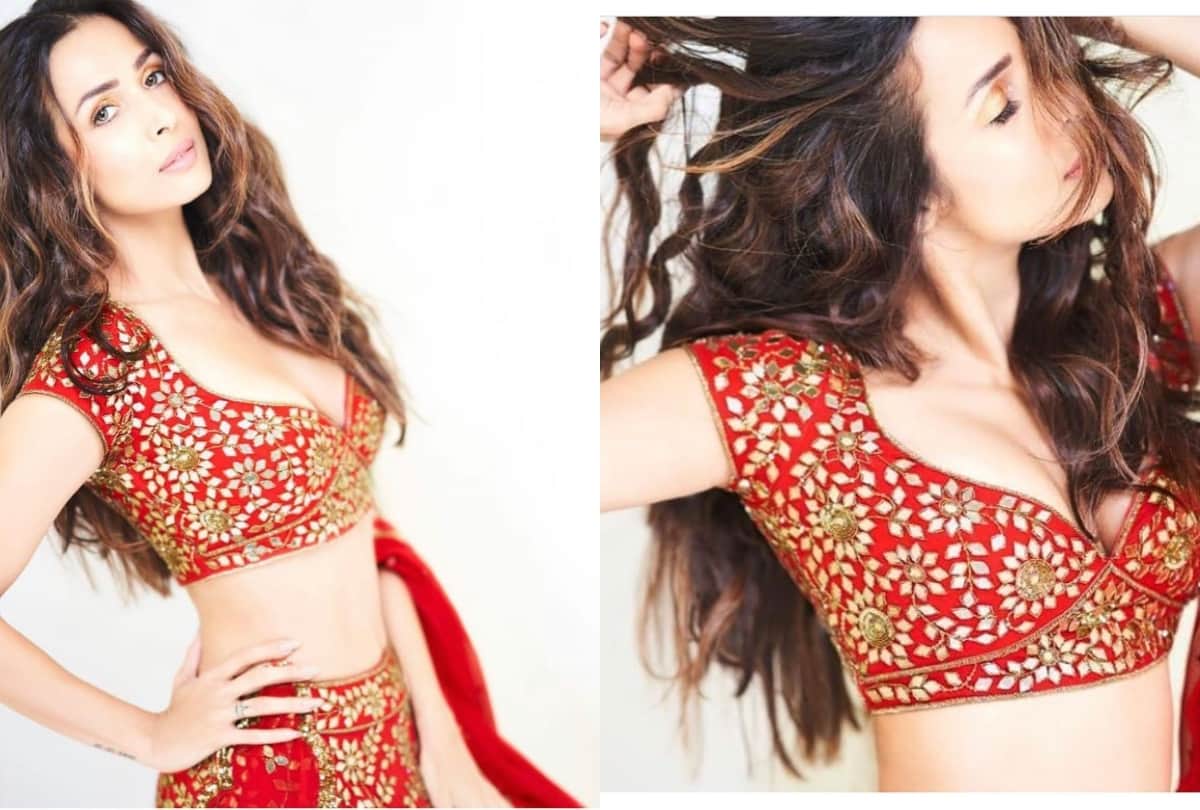 malaika arora latest photoshoot in red lehenga navratri