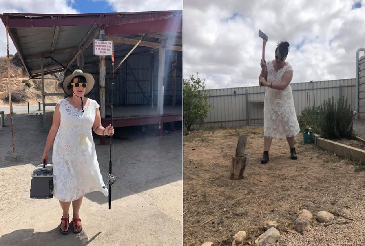 Australian Woman wears wedding dress everywhere a year after her wedding