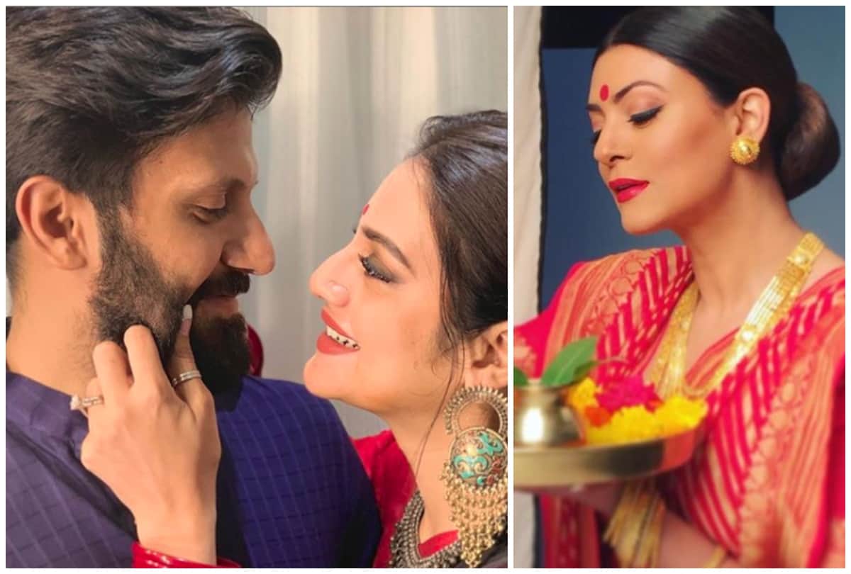 sushmita sen karishma kapoor and nusrat jahan celebrates durga pooja