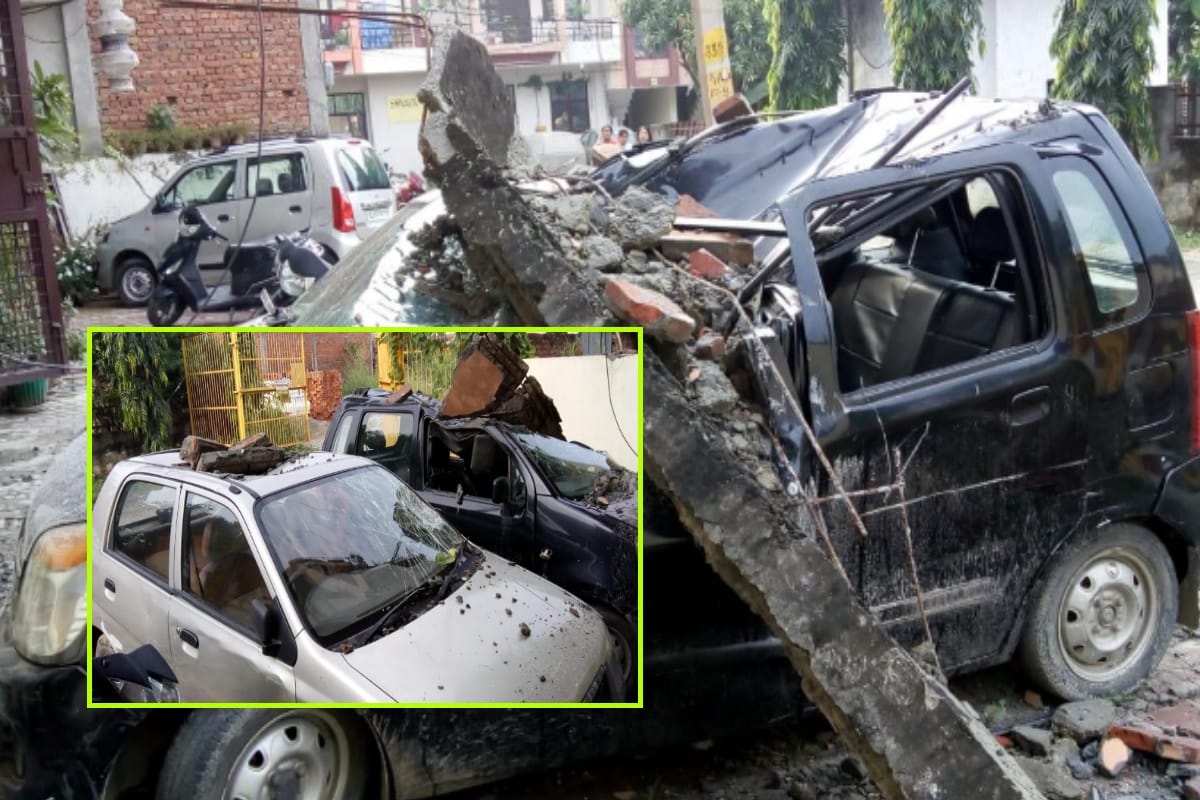 Many vehicles damaged after a part of a multi-storey building suddenly collapses in meerut