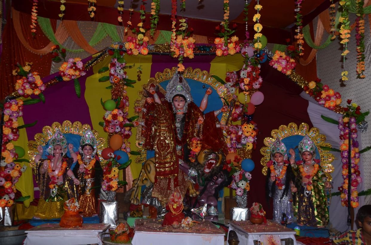 Devotees gathered in temples to worship Kalratri