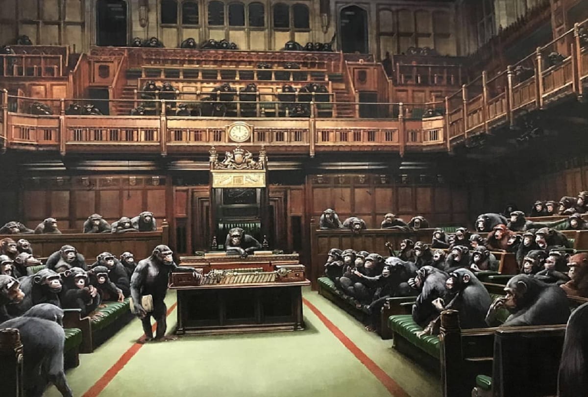 Devolved Parliament painting House of Commons filled with chimpanzees sold for 86 crore at auction