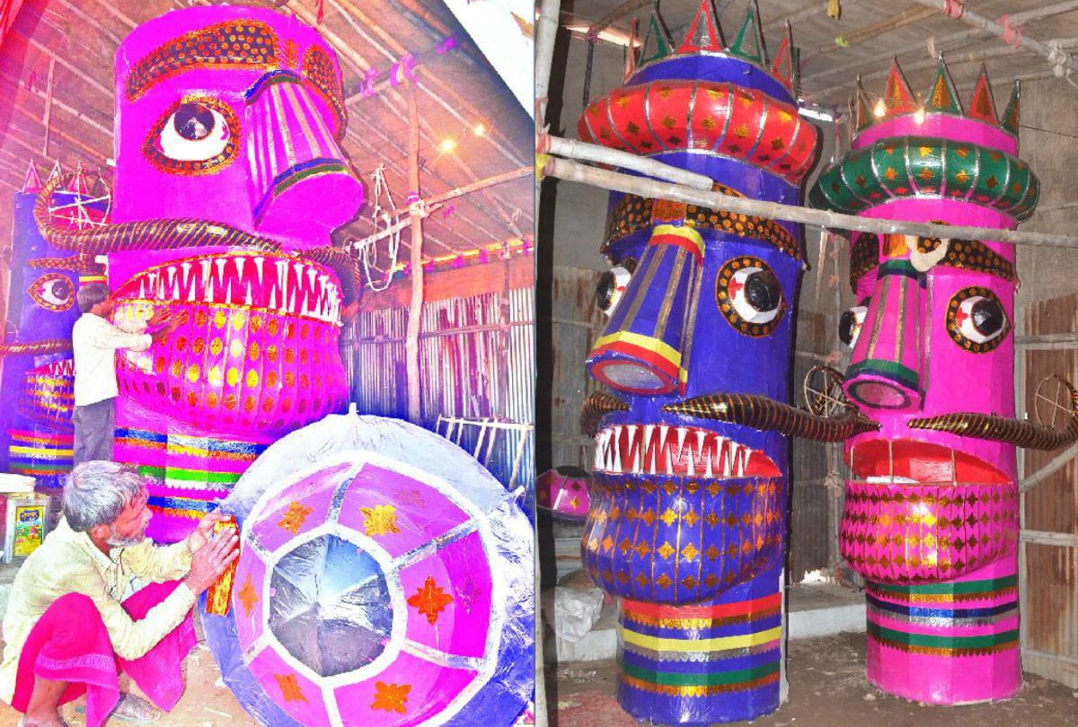 up muslim man making effigies of ravana in ramleela agra on dussehra