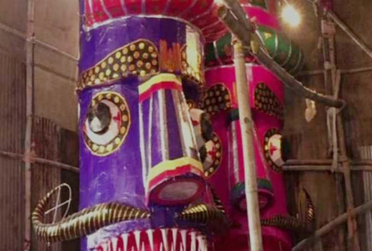 up muslim man making effigies of ravana in ramleela agra on dussehra