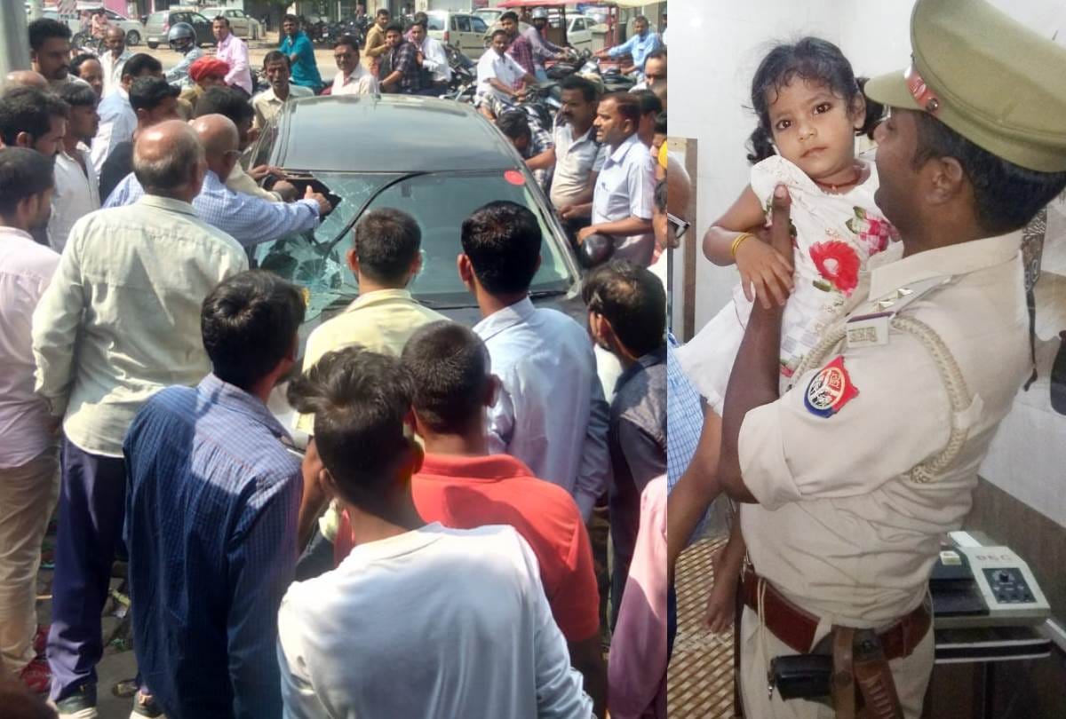 police officer breaks windshield of car to rescue little girl trapped inside in faizabad
