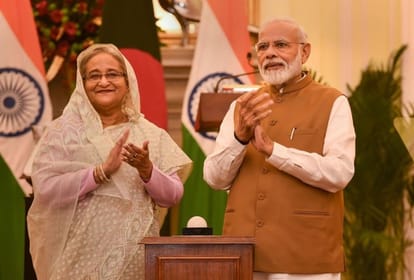 प्रधानमंत्री नरेंद्र मोदी और बांग्लादेश की प्रधानमंत्री शेख हसीना