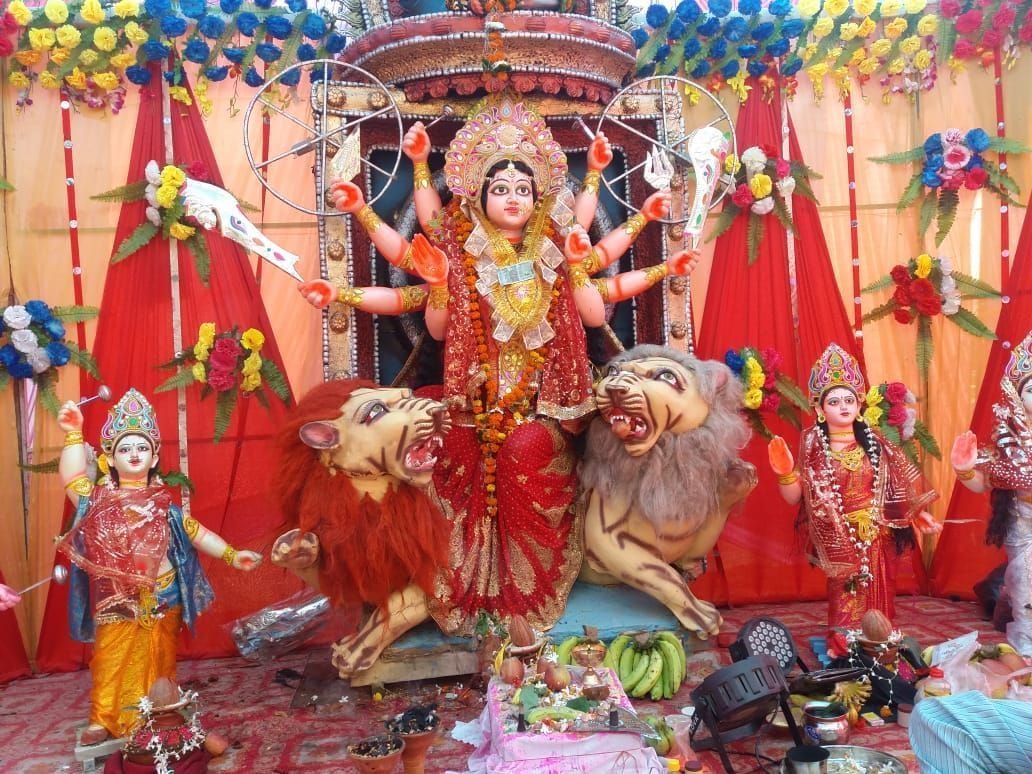 Decorated pandals in different places, Aarti during the day, Jagrata at night