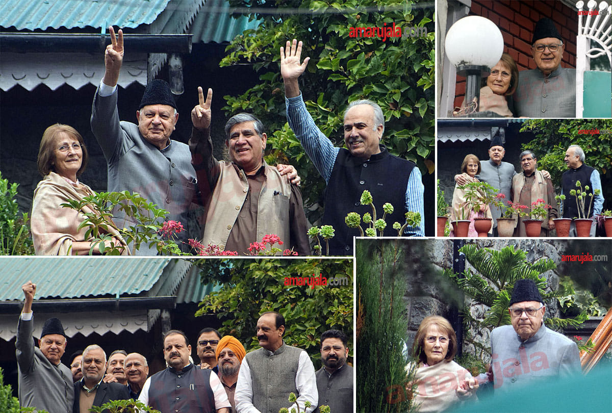 National Conference delegation meet Farooq Abdullah, his wife Molly at residence in Srinagar