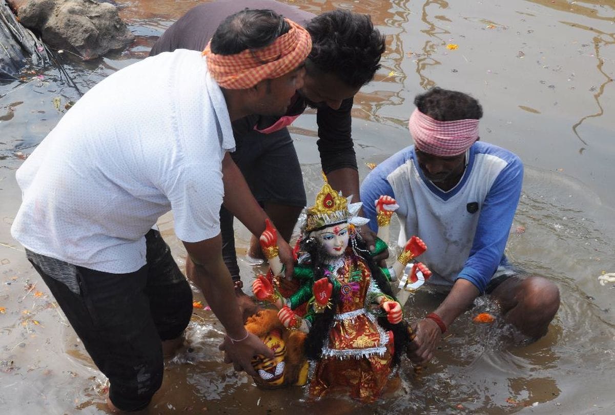Navratri After Durga Puja Idol Immersions in Yamuna River Water Kund Agra