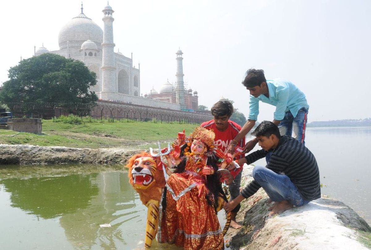 Navratri After Durga Puja Idol Immersions in Yamuna River Water Kund Agra