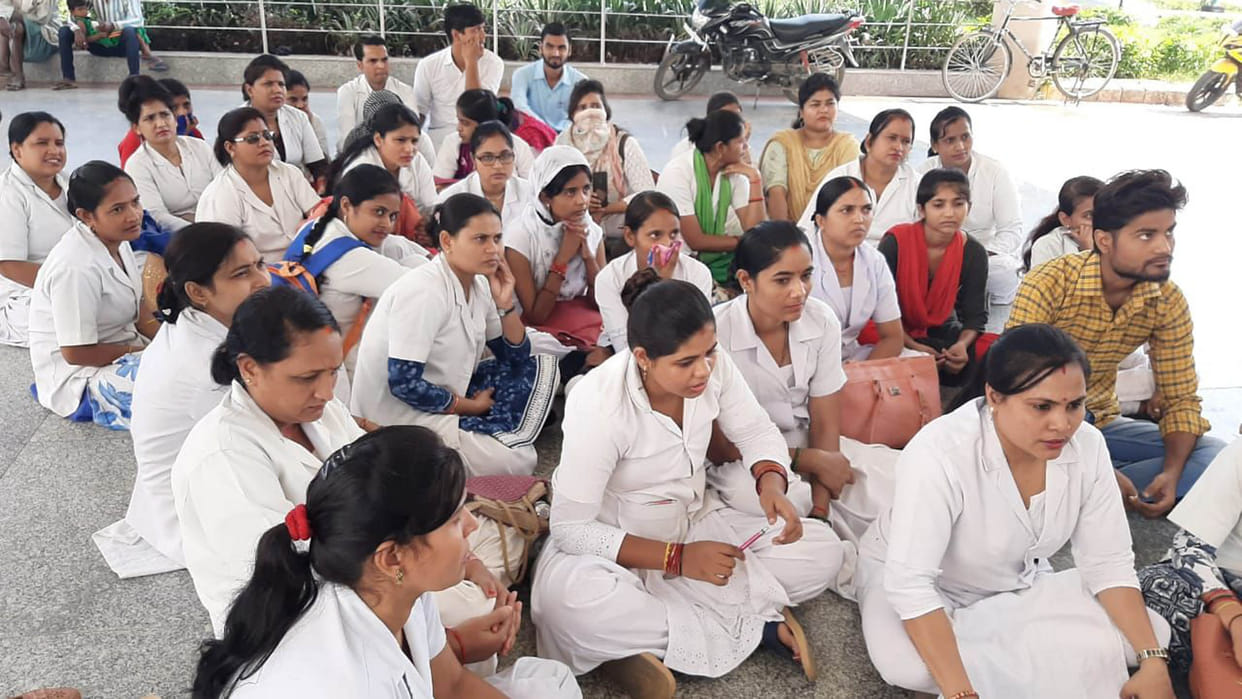 Medical college outsourcing workers on strike