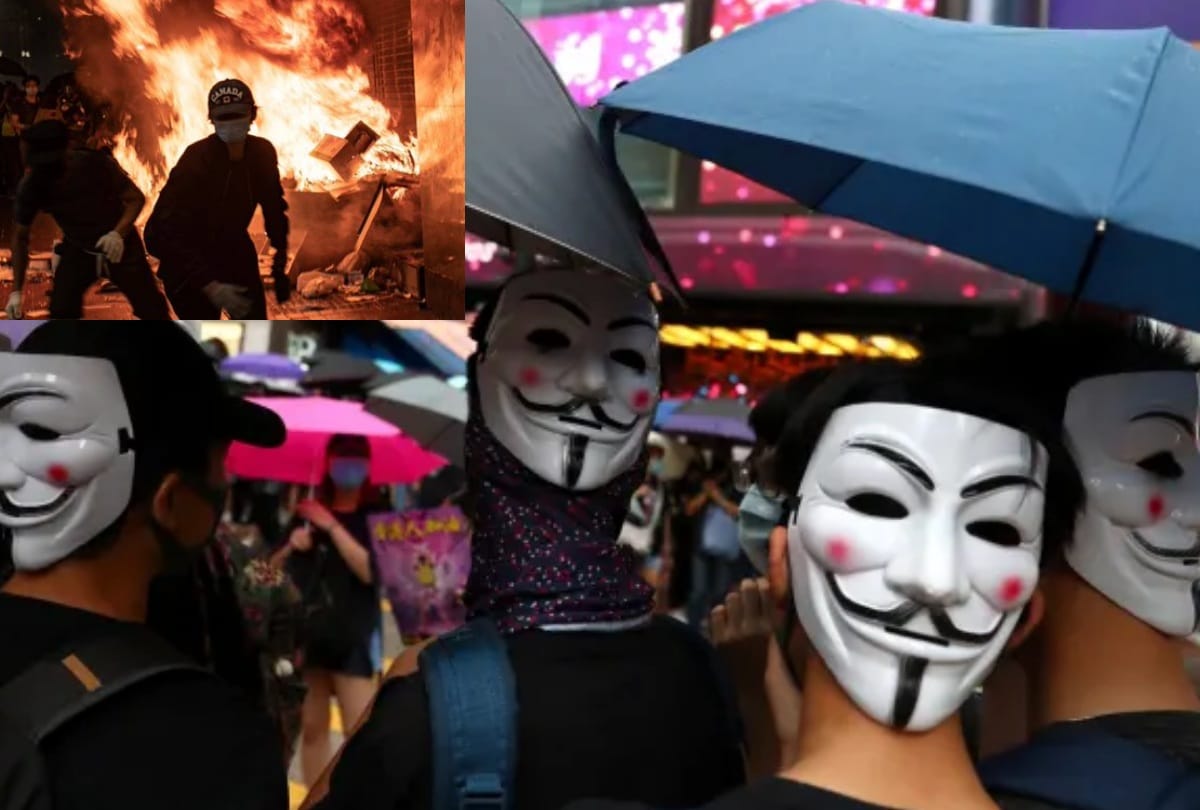 Face mask ban continue in Hong Kong, democracy supporters and police Stone pelting during protest