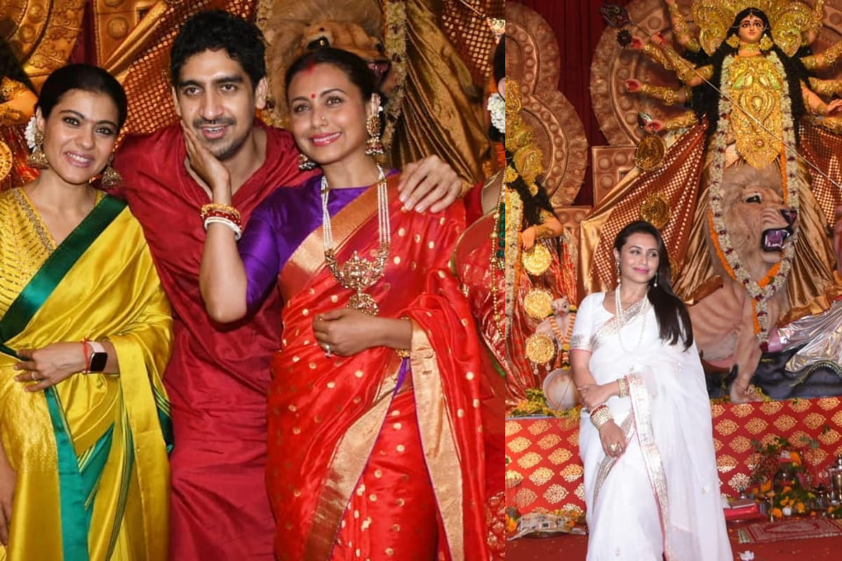 durga puja 2019 bollywood celebrities rani mukerji kajol devgan looks stunning in saree