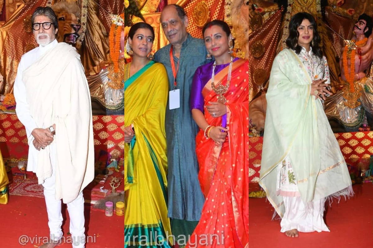 durga puja 2019 bollywood celebrities rani mukerji kajol devgan looks stunning in saree