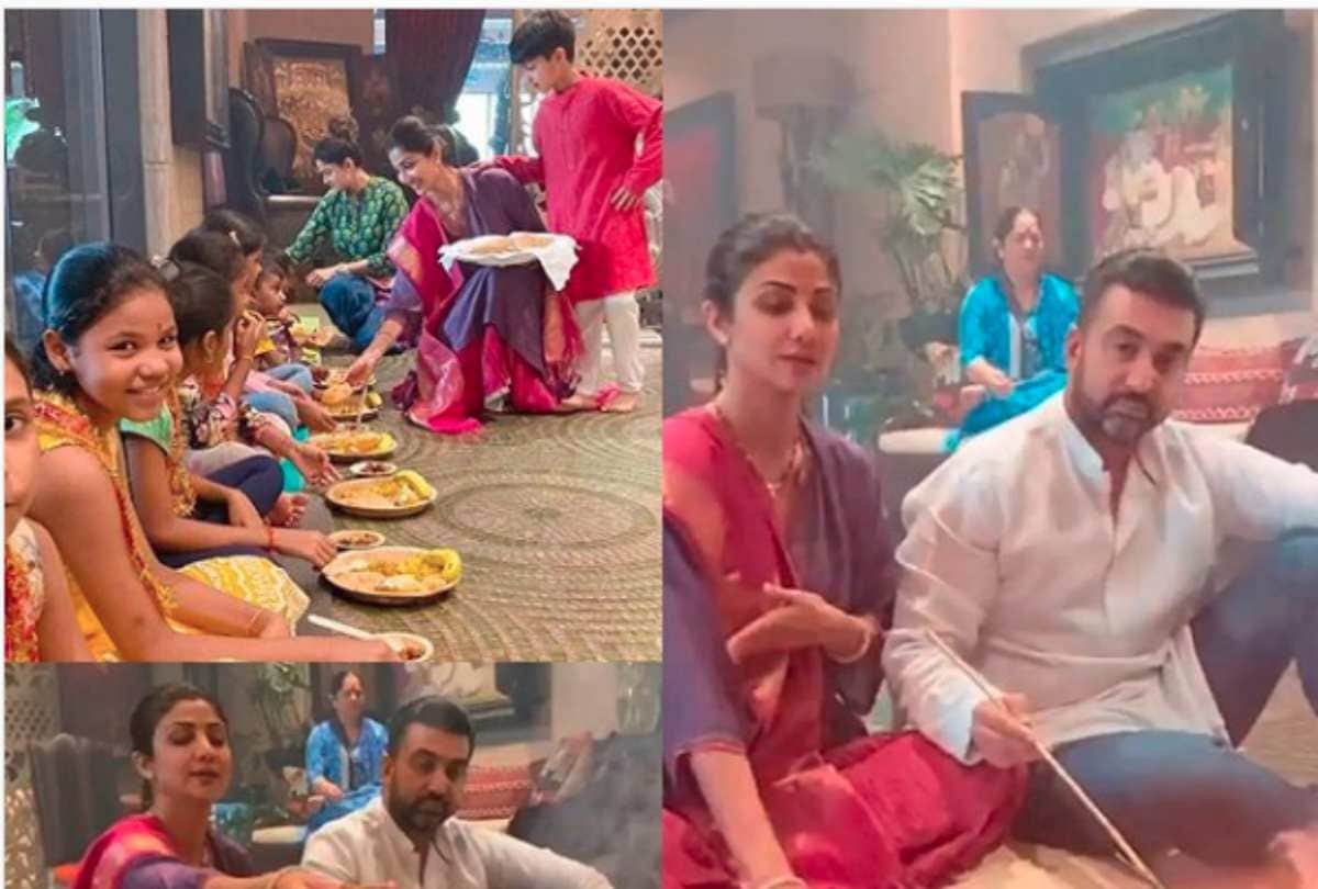 Shilpa Shetty Navratri Kanya Bhoj Photo she Serve Food for Girls