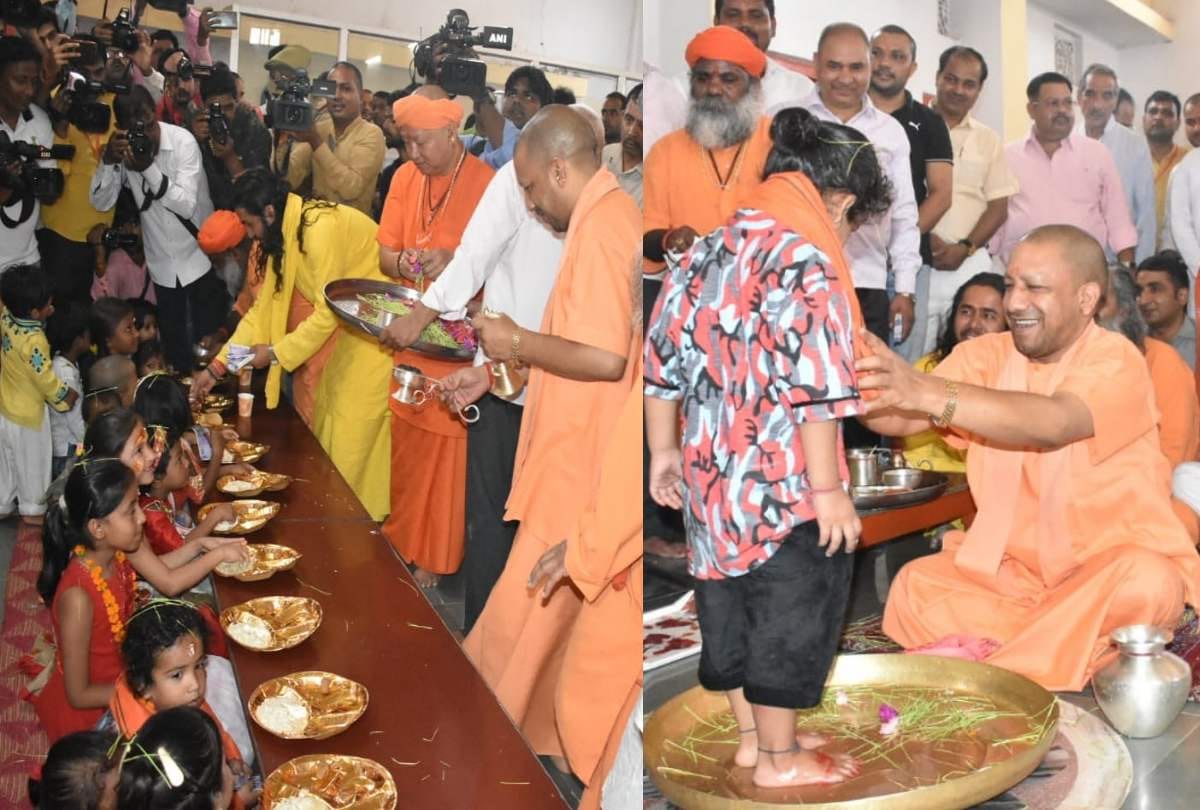 Gorakhpur CM yogi adityanath perform kanya pujan at gorakhnath temple on the occasion of navratra