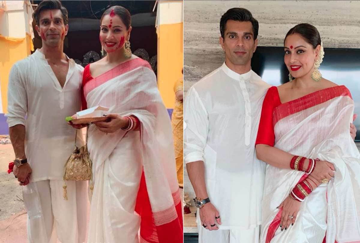 bipasha basu and karan singh grover sindoor khela in dussehra