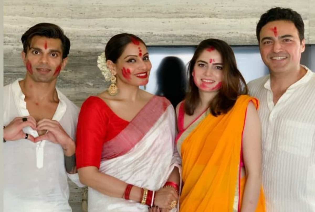bipasha basu and karan singh grover sindoor khela in dussehra