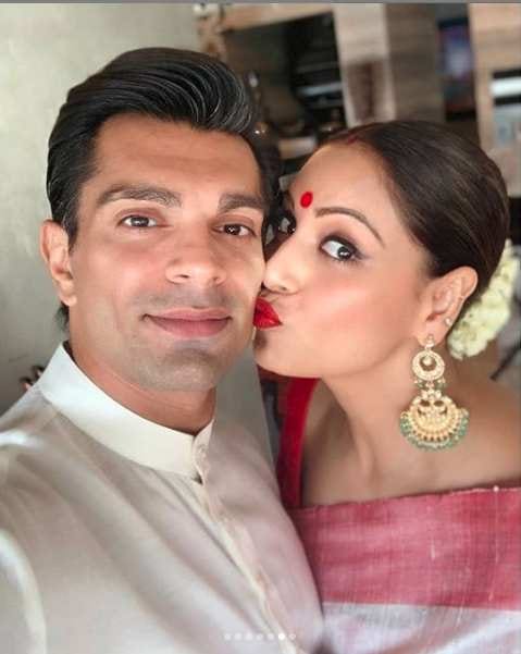 bipasha basu and karan singh grover sindoor khela in dussehra