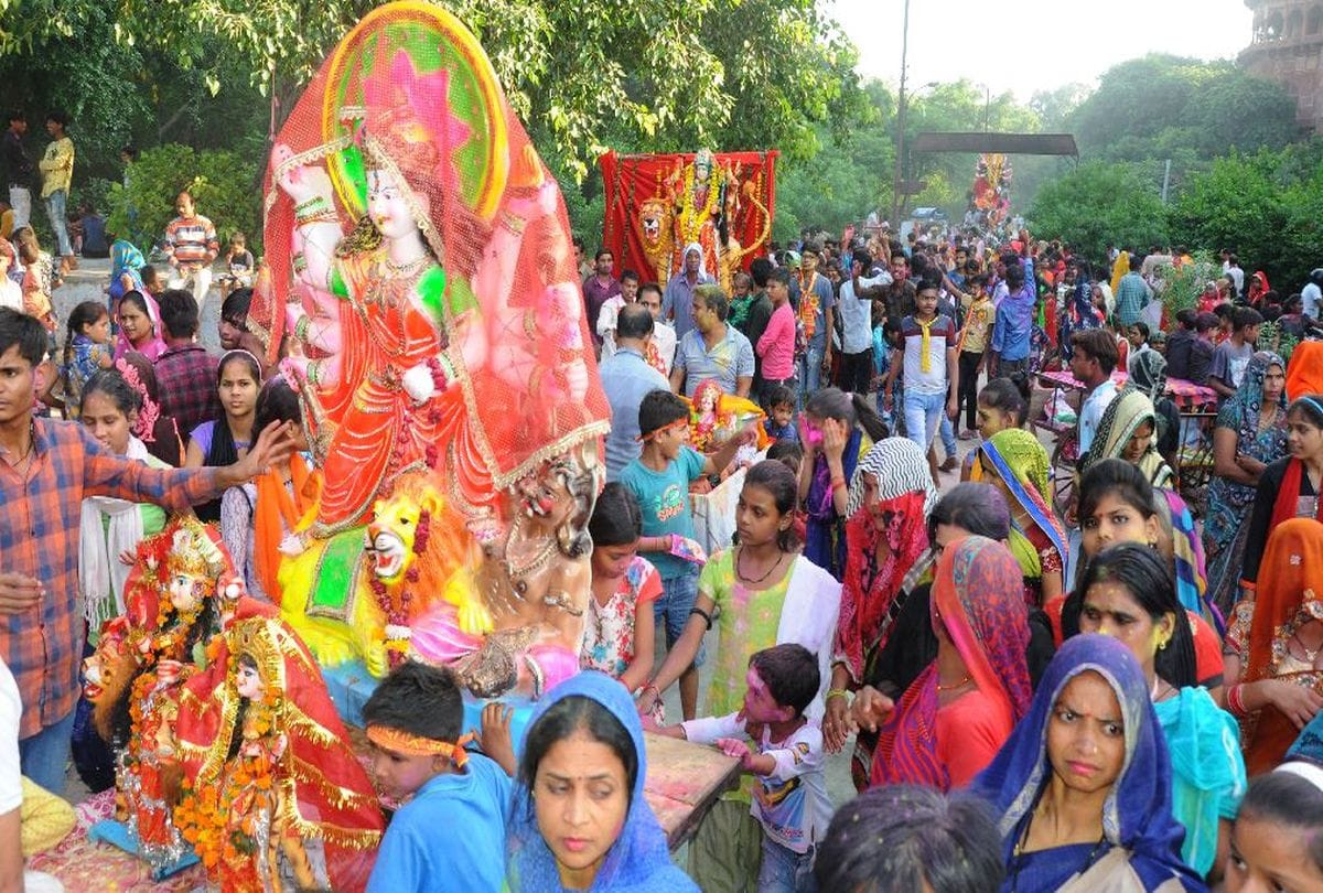 Durga Idol Immersions in Yamuna Water Devotees Pary