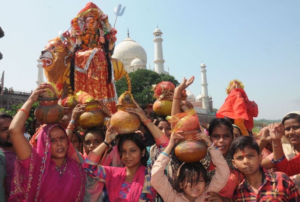 Durga Idol Immersions in Yamuna Water Devotees Pary