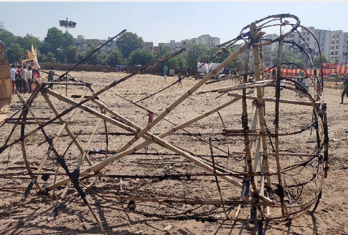 Dussehra 2019 Burnt effigy of Ravana before Dussehra in gurugram