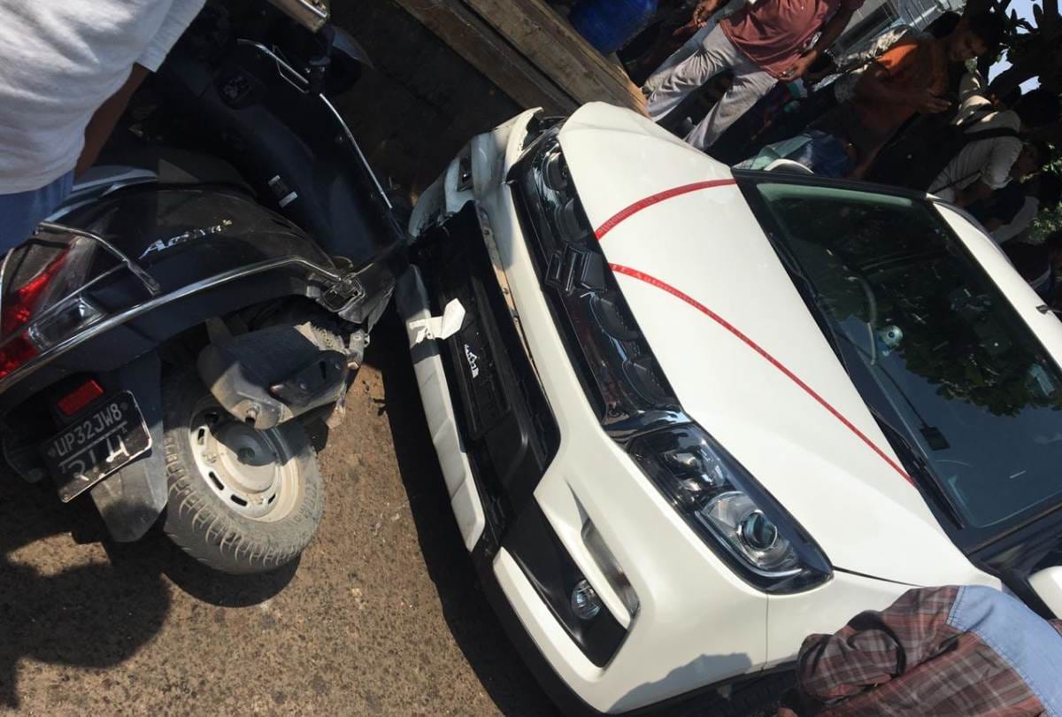 newly out car from showroom hit several peoples and vehicles in the first run