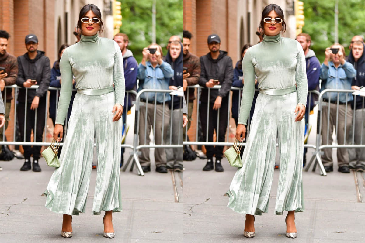 priyanka chopra gives winter fashion goals in high neck pullover in new york