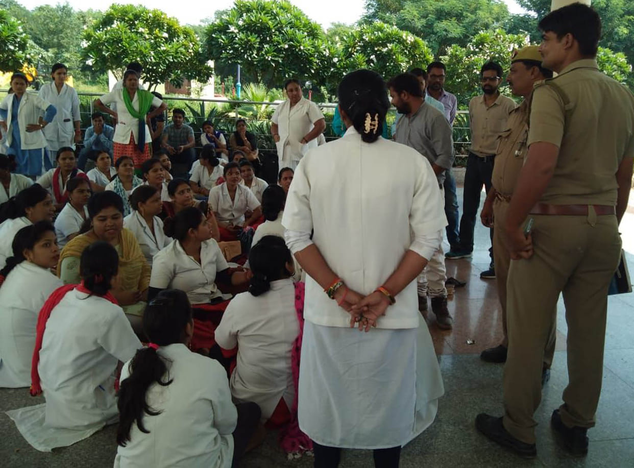 utsourcing workers celebrated Dussehra by staging