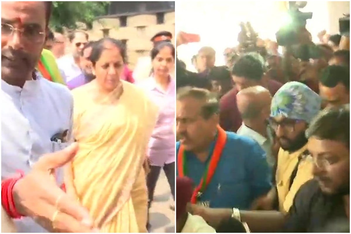 Nirmala Sitharaman arrives at BJP office, depositors of PMC Bank are protesting outside