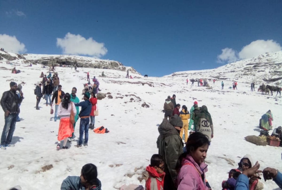 shimla: tourist flux  in rohtang pass of snow seeing