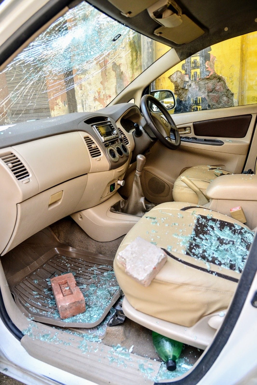 broken activa and car glass
