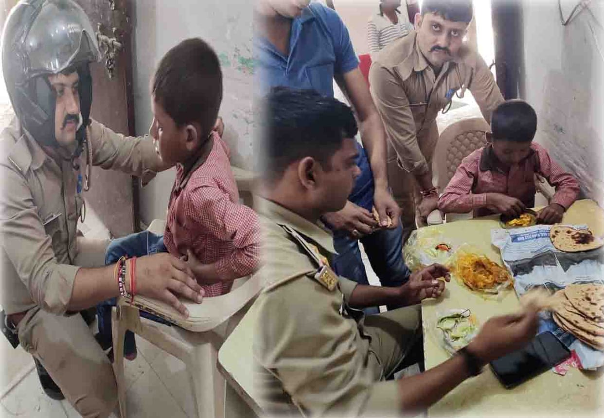 police feed the hungry boy to the police station in auraiya