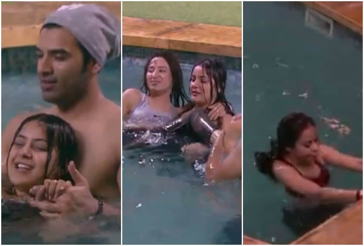 Bigg Boss 13 Paras Chhabra Shehnaz Kaur Gill Mahira Sharma make fun in Swimming Pool