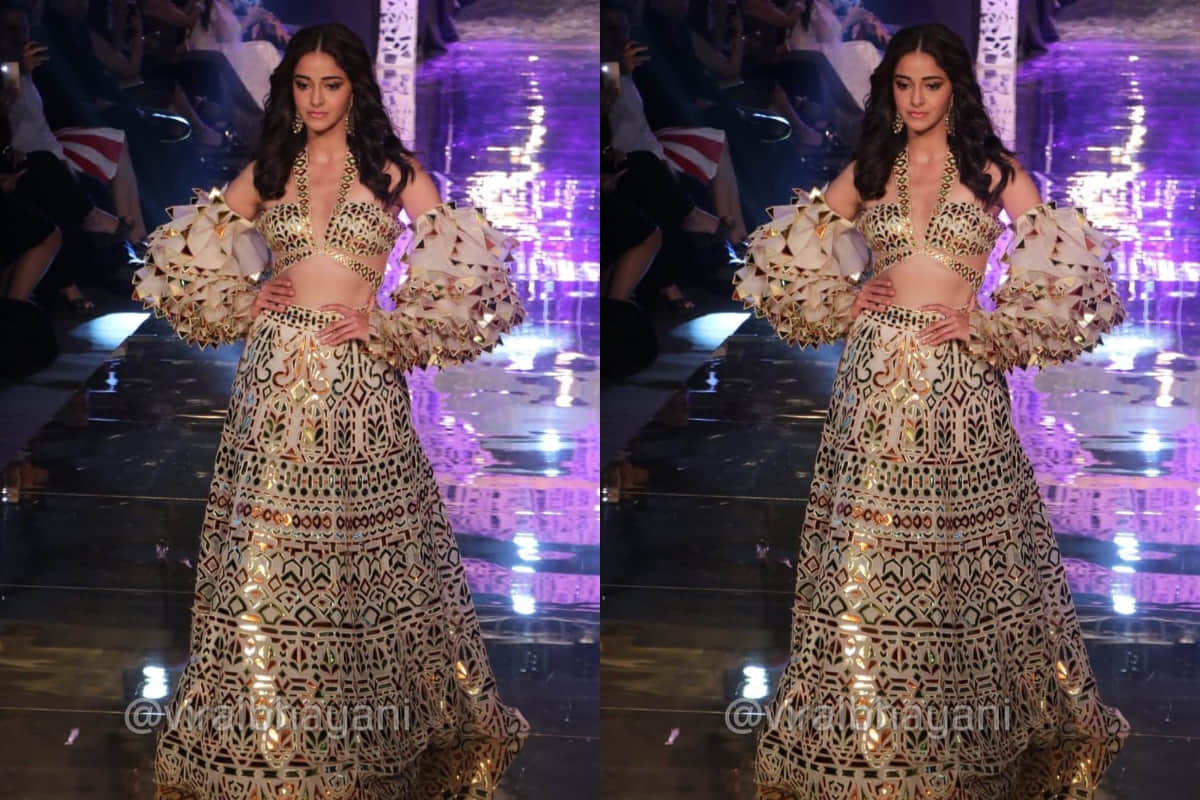 ananya pandey slays in abu jani sandeep khosla designer mirror lehenga