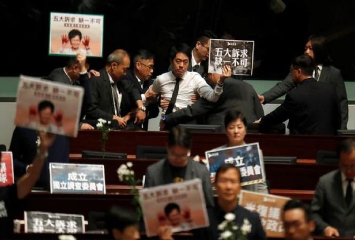 Hong Kong Council Session Adjourns as pro democracy lawmakers heckle carrie lam
